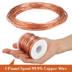 Therwen 16 Gauge Copper Wire for Electroculture, Gardening Plants, Jewelry Making DIY Beading Craft Bendable Solid Bare Copper Wire, 1 Pound Spool(0.051'' Dia, 126' Length) - size: 0.051'' Dia, 126' Length, style: 16 Gauge
