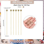MECCANIXITY 200Pcs Plated Ball Head Pins Jewelry Making 24 Gauge 16mm Wire Head Pins Brass Ball Head Pins End Head Pins for DIY Craft Necklaces Bracelets Earrings, Purple Bronze and Gold - color: Purple Bronze and Gold, size: 16mm