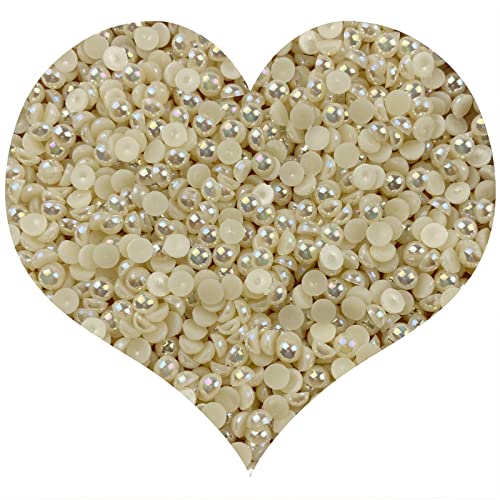 1000pcs 5mm Half Pearl Beads Flatback Pearl Beads Half Round Plastic Pearls for Crafts Scrapbooking Embellishment Nail Art(Beige AB) - color: Beige AB, size: 5mm