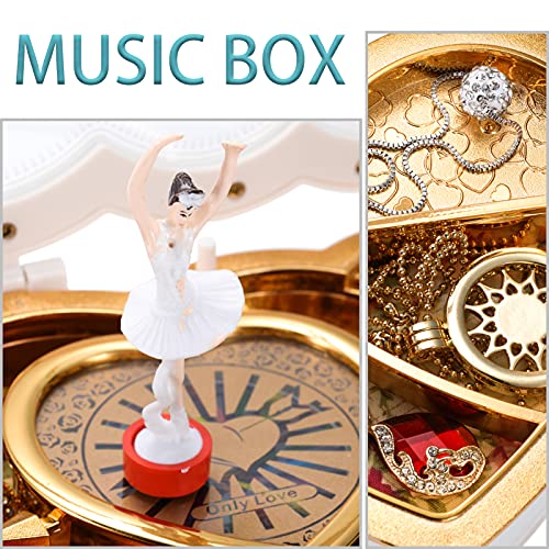 TMEEIHNSS Rainbowie Heart Musical Jewelry Box, Musical Jewelry Storage Box with Dancing Girl,Arrow Design Christmas Gift (white2) - color: White - Double Heart