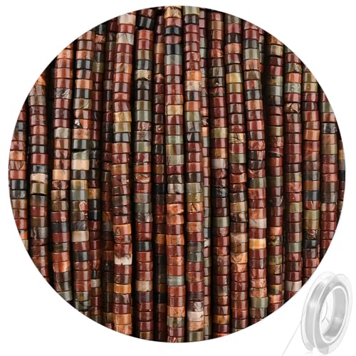 300pcs Natural Picasso Jasper Heishi Spacer Beads 2x4mm Genuine Real Disc Stone Beading DIY Charm Smooth Loose Gemstone Beads for Jewelry Making Bracelets Necklaces Earrings Crafts - color: Picasso Jasper