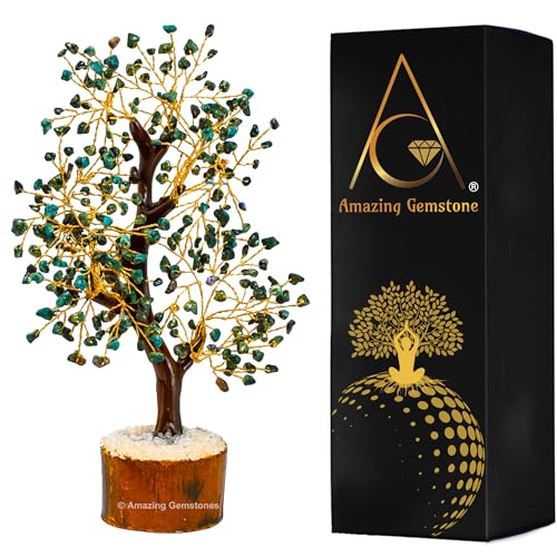 Amazing Gemstone Crystals and Healing Stones Birthday Gifts for Women - Chrysocolla Crystal Tree of Life Home Decor Stocking Stuffers, Bookshelf, Room, Meditation Gift for Dad, Unique Birthday Gifts - color: Chrysocolla