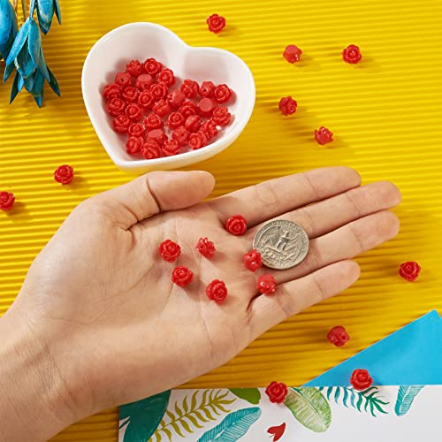 Beadthoven 50pcs Resin Red Rose Flower Beads Halloween Tiny Floral Flat Base Rose Beads Cute Small Plastic Love Flower Spacers for DIY Bracelet Ring Necklace Jewelry Making 9x7mm Hole: 1mm - color: 0Red#9x7mm-50pcs