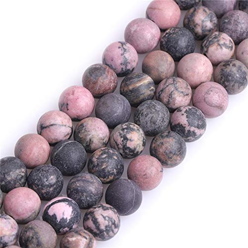GEM-Inside 8mm Natural Stone Black Rhodonite Frosted Matte Unpolished Round Beads for Jewelry Making Strand 15 inch - color: Black Rhodonite, size: 8mm