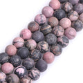 GEM-Inside 8mm Natural Stone Black Rhodonite Frosted Matte Unpolished Round Beads for Jewelry Making Strand 15 inch - color: Black Rhodonite, size: 8mm