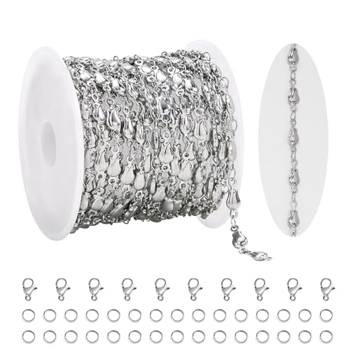 KYUNHOO 4 Meters Rose Flower Jewelry Chains for Making Necklace Bracelet Silver Craft Chain Bulk Stainless Steel Jewelry Chain Roll for Women Men DIY Handcrafts - color: Rose Silver