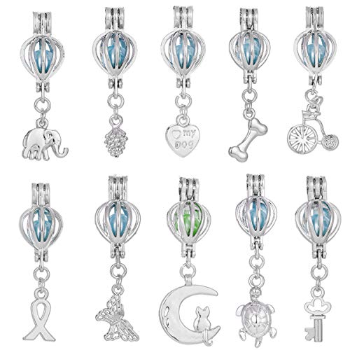 Mixed Pearl Cage Locket Pendants Set, Essential Oil Diffuser DIY Necklace Bracelet Jewelry Making Craft, Bulk Beads Aromatherapy Diffuser Charms Gifts for Women Girls - color: Mixed 10pcs Dull Silver