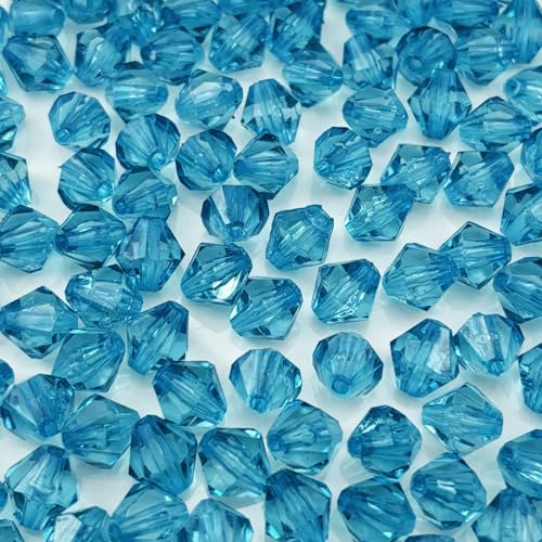 100pcs 12mm Acrylic Bicone Beads Faceted Acrylic Crystal Spacer Beads for Bracelet Necklace Earring Keychain Jewelry Making Crafts(Lake Blue) - color: Lake Blue, size: 12mm