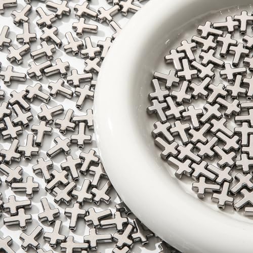 300pcs Cross Beads Acrylic Black Cross Bead Crosses Spacer Bead Bulk for DIY Crafting Necklace Bracelet Jewelry Making Keychain (Black) - color: black
