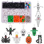 SUNNYCLUE 1 Box DIY Make 9PCS Halloween Theme Bead Pets Kit 8mm Pony Beads Assortment Box Set with Keychain, Keyring & Lanyard Clips, Instruction - color: 8mm Pony Beads Kit Halloween Themed