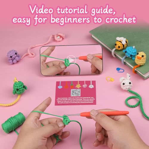 Kogyxe Crochet Kit for Beginners, Crochet Bookmark Kit with Step-by-Step Video Tutorials, Crochet Starter Kits for Beginners Decoration Readers Book Lovers, Animal Bookmarks (40%+ Yarn) - size: Animal Bookmarks