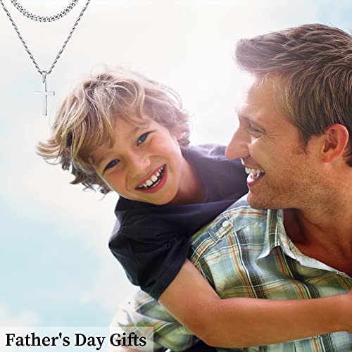 Yooblue Cross Necklace for Men, Gold Black Silver Mens Cross Necklaces Stainless Steel Cross Pendant Necklace Simple Jewelry Gifts Cross Chain Necklaces for Men - color: "Silver, style: 22in/24in