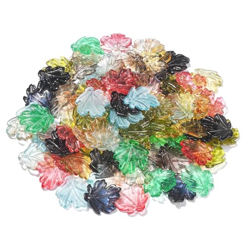 Ipotkitt 100 Pcs Random Glass Maple Leaf Charms Crystal Plant Charms Colorful Fall Tree Leaves for DIY Jewelry Bracelet Necklace Earrings Making - color: 100pcs-Maple Leaf Charms-Colorful