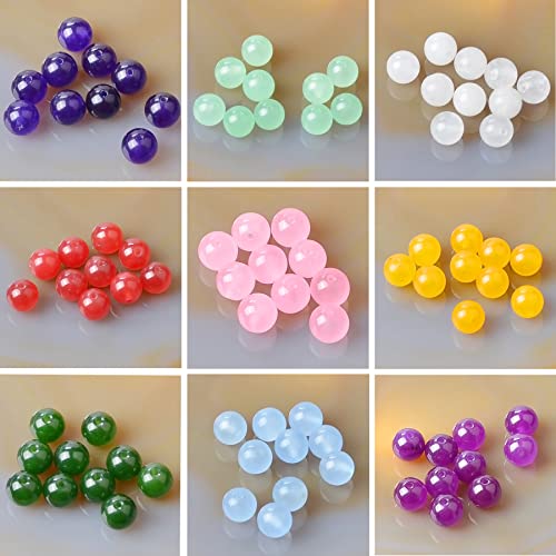 Massive 100PCS 8MM Natural Crystal Beads - 10 Kinds of Jade Round Loose Energy Healing Beads With Free Crystal Stretch Cord for Jewelry Making (10-Jade, 8MM) - color: 10-Jade, size: 8MM