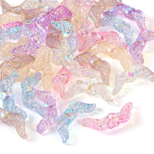 Beadthoven 36pcs Angel Wing Acrylic Beads - Transparent AB Color Wing Shape Beads with Heart, Feather Spacer for DIY Earrings, Bracelets, Keychains & Jewelry Making Supplies - color: Wing Multicolor