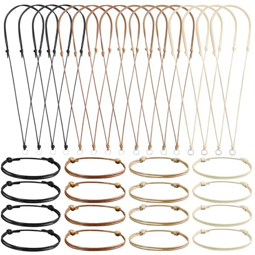 32pcs Handmade Craft Choker Necklace Cord for Pendant Adjustable Knotted with Metal Ring for Jewelry Making (Black+Brown+Khaki+Beige 1) - color: Black+Brown+Khaki+Beige 1