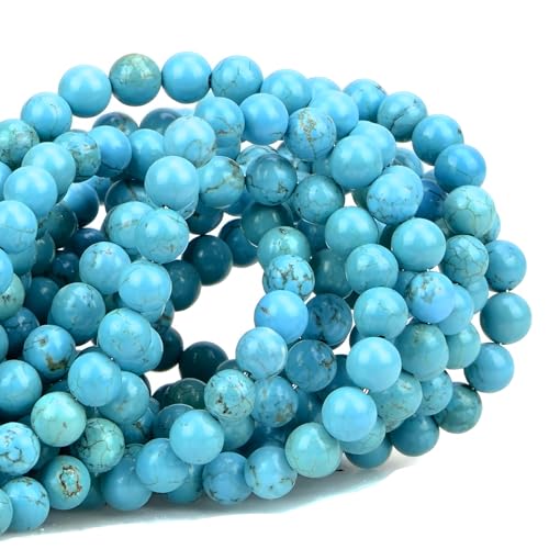 100pcs Natural Stone Beads 8mm Blue Turquoise Round Genuine Real Stone Beading Loose Gemstone Hole Size 1mm DIY Charm Smooth Beads for Bracelets Necklaces Earrings Jewelry Making Crafts - color: Blue Turquoise