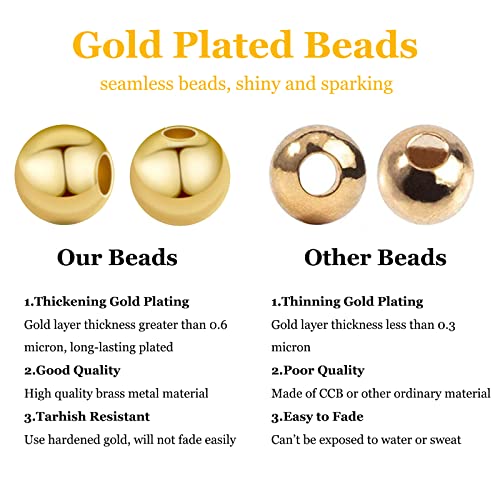 PH PandaHall 695pcs 18K Gold Spacer Beads 5 Sizes Seamless Smooth Beads 2/2.5/3/4/5mm Loose Bead Tiny Ball Bead for Summer Hawaii Layered Necklace Bracelet Jewelry Making (Pack of 2) - size: Small (Pack of 2)