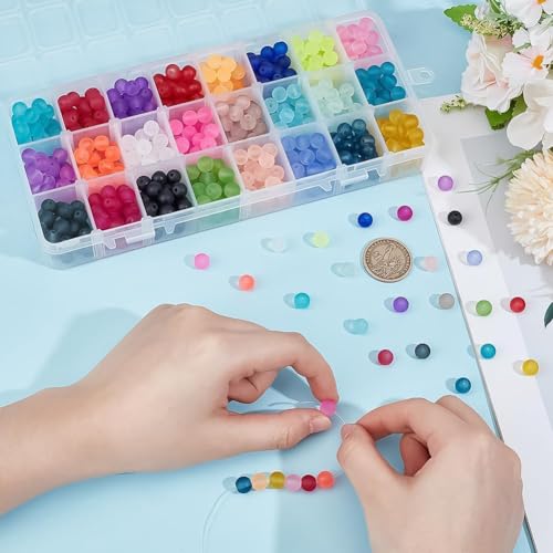 PH PandaHall 720pcs 8mm Frosted Glass Beads 24 Colors Matte Crystal Beads for Jewelry Making