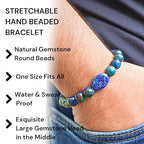 Black Obisidian Bracelets for Men 8" Inch Full Stretch Healing Crystal Bracelet, Beaded Charm Bracelet for Men Gifts Fathers Day Anniversary Birthday Gifts for Him - color: Malachite Azurite & Lapis Lazuli Bracelets