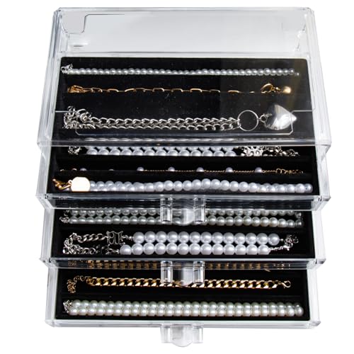YUFONG Necklace Holder Organizer, Dustproof Necklace Box Velvet Necklace Organizer Box with Lid Clear Acrylic Dustproof Stackable Jewelry Displays for Necklaces Chain Display (Black, 3 Drawer) - color: Black, size: 3 Drawer