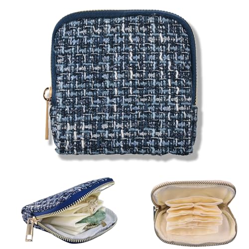Small Travel Jewelry Case, Soft Velvet Organizer Pouch for Bangles, Bracelets, large Earrings, Beaded necklaces, Anti-Scratch & Portable Jewelry Bag Holder for Daily Use & Gift (Denim Blue) - color: Denim Blue