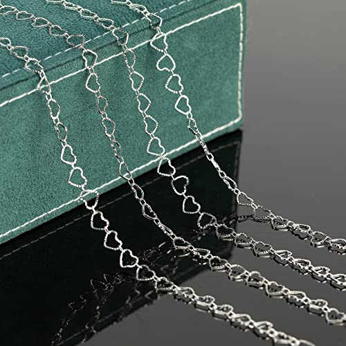 YOUBEIYEE 16.4 Feet Silver Plated Heart Chain Brass Handmade Embossed Link Chains Bulk on Spool with Open Jump Rings Lobster Clasps for Bracelet Necklace Jewelry Making - color: Silver Hollow Heart