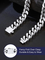 Bandmax Mens Stainless Steel Chain Necklaces 5MM/7MM/9MM/12MM Chunky Miami Cuban Link Chain Necklace Silver/Gold Plated/Black Chains for Men 18"-30" - color: 10 12MM-Silver Tone, size: 18 Inch (46cm, Choker Style)