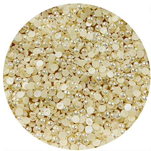 1500pcs 4mm Half Pearl Beige AB Flatback Beads for Crafts DIY Round Plastic Half Flat Back Pearls Loose Bead for Cup Shoes Wedding Dress Decoration Nail Art - color: Beige AB, size: 4mm