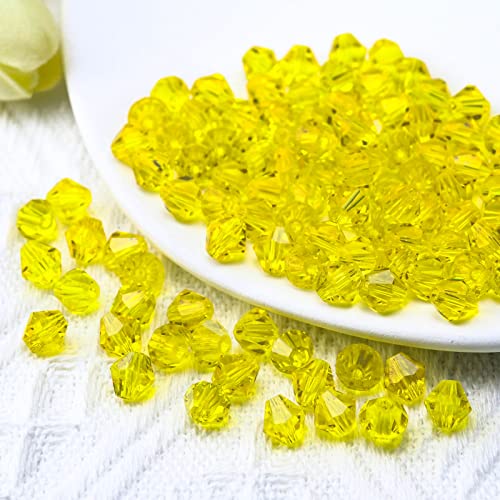 Dowarm 1000PCS 4MM Crystal Beads, Yellow Faceted Bicone Glass Beads for Jewelry Making, Craft, DIY Bracelet, Necklace, Dolls, Spacer - color: 08-Yellow, size: 4MM