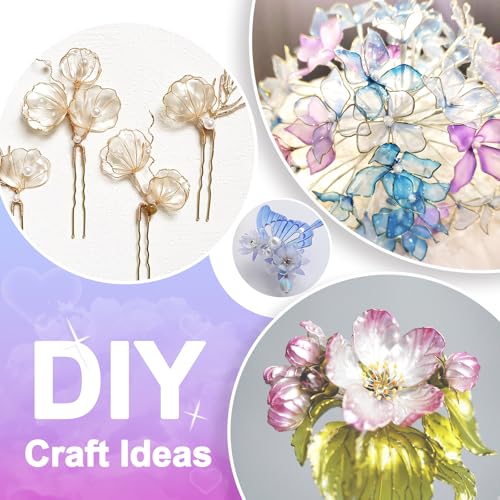 Teexpert UV Dip Resin for Wire Flowers Kit, 100g Crystal Clear UV Resin Starter Kit with 6 Winding Rods, Pliers, 2Pcs 31FT Wires for Jewelry Making, Fast Cure Thick Glue for DIY Flower Decoration