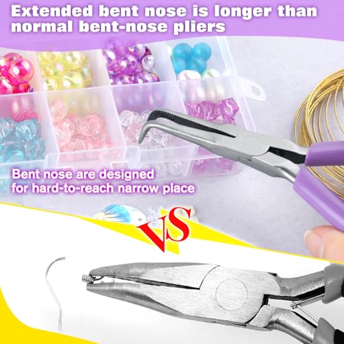SPEEDWOX Bent Needle Nose Pliers With Serrated Jaw Mini Bent Long Nose Pliers Needle Remover Pliers Fishing Tools Precision Pliers for Jewelry Making Wire Bending and Small Object Gripping - style: Bent Needle Nose Pliers