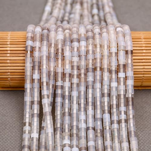 150PCs Natural Grey Agate Spacer Beads, Loose Semi Precious Flat Round Gemstone Heishi Disc Stone Beads for Beading Jewelry Making 4mm*2mm 38cm - color: Grey Agate, size: 4MM*2MM