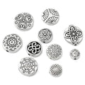 DanLingJewelry 100Pcs 10 Styles Antique Silver Flat Round Beads with Flower & Star Pattern Tibetan Round Beads for DIY Jewelry Craft Making - color: 100pcs - round - 10 styles
