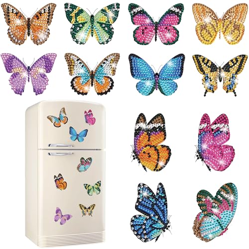 Vcekract 12 Pcs Diamond Painting Kits, Butterfly Diamond Art Refrigerator Magnets, Diamond Art Kits for Adults, Fridge Magnet Diamond Art Kits, DIY Crafts Kits for Adults - color: Butterfly