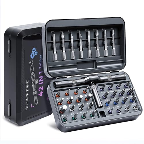 Ratcheting Screwdriver Set, 42PCS Magnetic Multi-Bit Driver with 6.2° Ratcheting Gear, T-Handle & Magnetic Booster, Extended Lever Handle, 40 S2 Steel Bits with Portable Case for Home Repair & DIY - size: 42 PCS