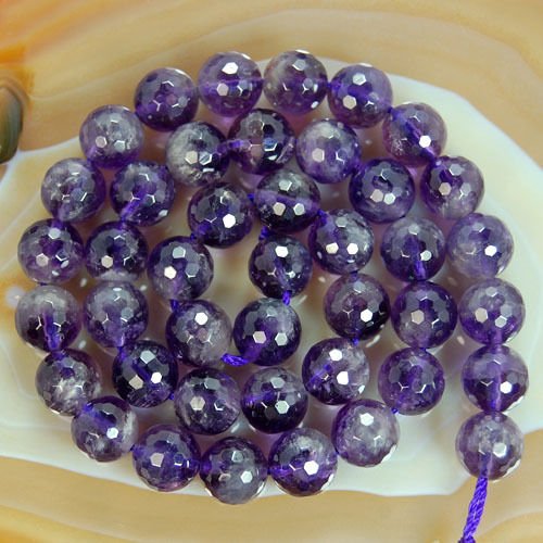 Round Faceted Amethyst Gemstone Beads (12mm) - size: 12mm