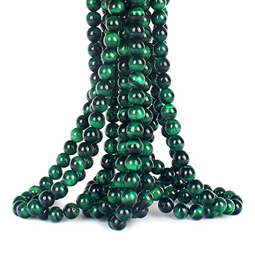 70PCS Natural 8MM Healing Gemstone, Green Tiger’s Eye Energy Stone Round Loose Beads, Semi-Precious Crystal Beads with Free Elastic String for Jewelry Making DIY - color: Green Tiger’s Eye, size: 8MM