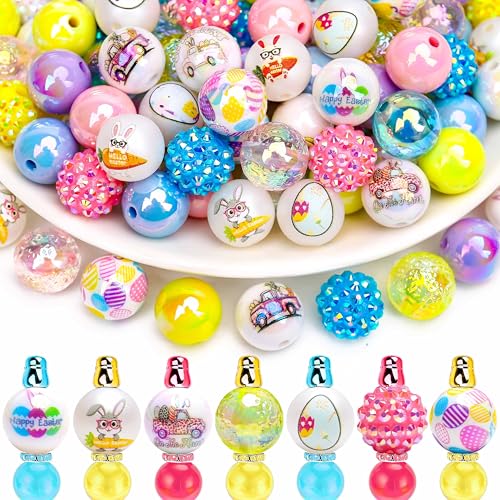 BONNY BOXX 50pcs 16mm Easter's Day Acrylic Beads, Bunny Rabbits Eggs Baskets Bubblegum Chunky Beads for Decoration Garland Beadable Pen Jewelry Making DIY Home Decor - color: Easter