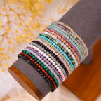 BONNY BOXX Natural Genuine Gemstone Faceted Round Beads Bracelets, 3mm Adjustable Stretchy Tiny Faceted Black Tourmaline Bracelet, Healing Crystal Reiki Chakra Dainty Jewelry Fashion Gifts - color: Green Agate