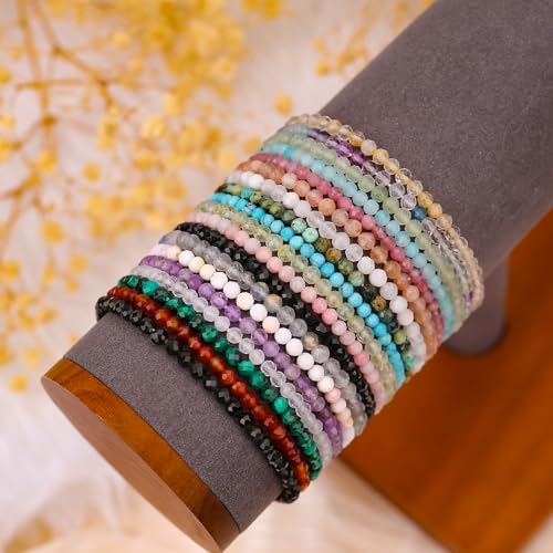 BONNY BOXX Natural Genuine Gemstone Faceted Round Beads Bracelets, 3mm Adjustable Stretchy Tiny Faceted Black Tourmaline Bracelet, Healing Crystal Reiki Chakra Dainty Jewelry Fashion Gifts - color: Black Labradorite