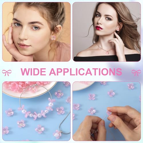 100pcs Cherry Blossom Beads, 5-Petal Acrylic Flower Beads, Mini Spacer Hair Accessories Halloween Christmas for Bracelets Earring Jewelry Making- Pink - color: Pink