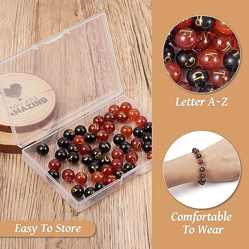 Cheriswelry 52Pcs 10mm Natural Gemstone Letter Beads - Agate Alphabet Healing Stone for Birthday Bracelet Necklace Jewelry Making - Black Red Crystal - color: Agate with Letter-Mixed Color*2