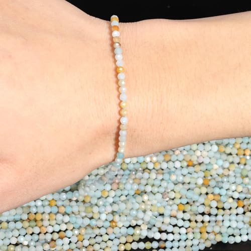 120pcs 3mm Natural Amazonite Gemstone Beads Faceted Round Loose Stone Beads for Jewelry Making - color: Amazonite, size: 2.8-3.3mm
