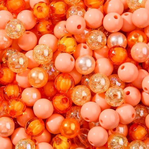 12mm Orange Acrylic Beads 300pcs Focal Spacer Bead Chunk Bubblegum Beads for DIY Crafting Necklace Bracelet Jewelry Making Keychain (Orange) - color: orange