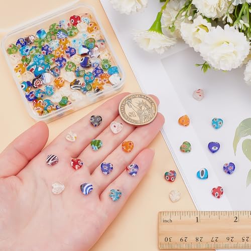 100Pcs Heart Handmade Millefiori Lampwork Beads Glass Flower Bead 8mm Love Shape Loose Spacer Beads for Bracelets Necklace Earring Jewelry Making DIY Craft Beading Supplies - size: 8mm
