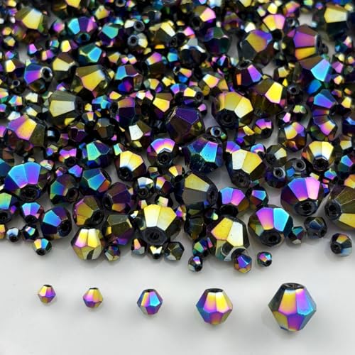 1310pcs Bicone Crystal Glass Beads 2mm 3mm 4mm 6mm 8mm Faceted Crystal Spacer Beads for Bracelets Necklace Pendants Earrings DIY Jewelry Craft Making(Rainbow) - color: Rainbow