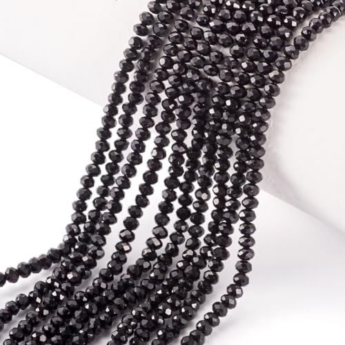 10 Strands Briolette Crystal Glass Beads 4x3mm Faceted Rondelle Opaque Glass Tiny Loose Spacer Beads 1300pcs for Bracelets Jewelry Making - color: Black, size: 4x3mm