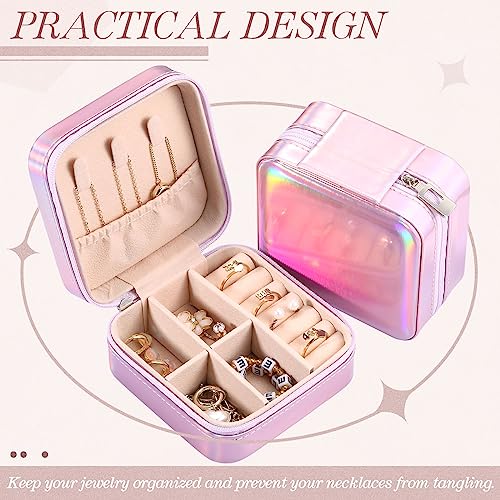 Yinkin 12 Pcs Mini Travel Jewelry Case Bridesmaid Proposal Gift Boxes, Small PU Leather Earring Organizer, Bulk Travel Accessories Portable Jewelry Holder(Glossy Pink) - color: Glossy Pink