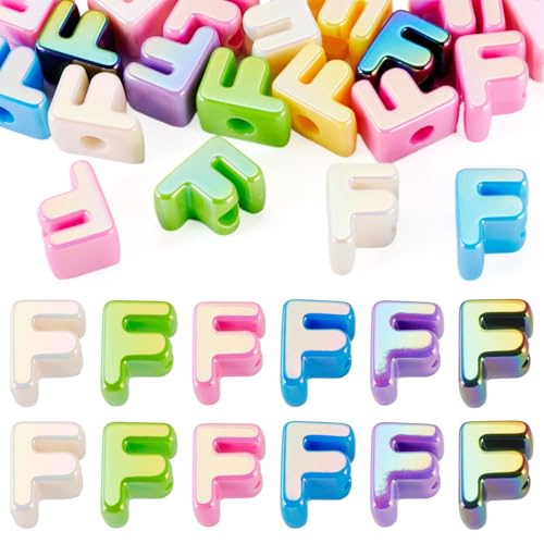 Beadthoven 20pcs Big Letter F Beads Large Hole Bubble Alphabet Acrylic Beads Charm Iridescent Plastic F Shape Loose Chunky Spacers for Jewelry Making Bracelet Necklace Keychains Shoelaces Crafts - color: F